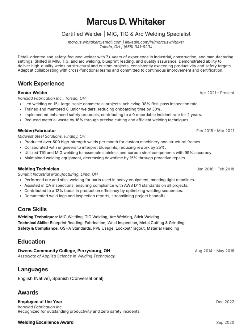 Welder Resume Example